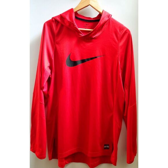 Nike ELITE DriFit Hoodie MED Red/Black Swoosh Light Activewear Perforated/Solid - Picture 3 of 14